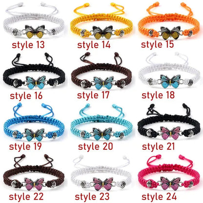 Women Black Woven Rope Bracelet Handmade Multicolor Butterfly Charm Adjustable Bracelets Fashion Friendship Jewelry Girls Gift - WORLD TIME VISITS