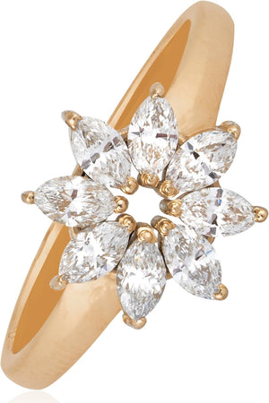 10KT Yellow Gold Marquise Flower Lab-Grown Diamond Ring for Women, Fine Diamond Jewelry, Engagement, Gifts for Her, D,E Color, VS Clarity, 0.6 Carats