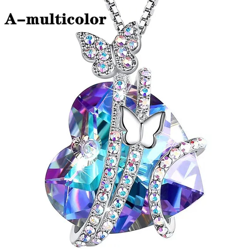 Elegant Fashion Women'S Creative Heart-Shaped Crystal Necklace Rose Necklace Butterfly Necklace Multicolor Love Diamond Flower Pendant Engagement Necklace Women'S Diamond Jewelry Birthday Party Gift Jewelry