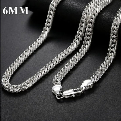 925 Sterling Silver 6MM/10MM Thick Tight Filled Heavy 925 Solid Silver Double Cuban Link Chain Necklace&Bracelet Fashion Jewelry Set(20/22/24 inches)for Women and Men
