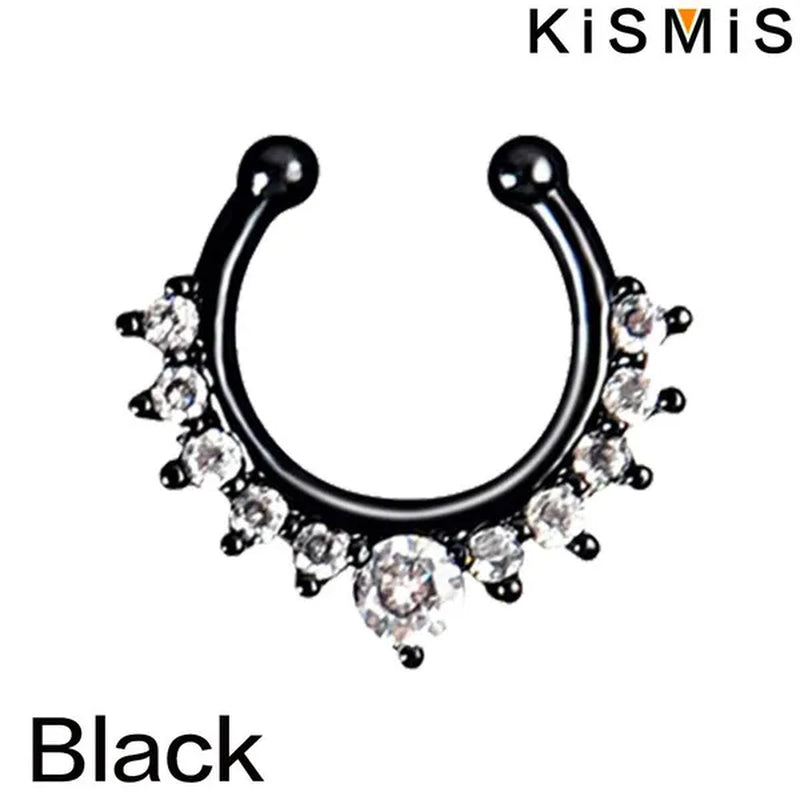 KISMIS 1Pc/2Pcs Fashion Alloy Diamond Nose Rings Lip Ring Sexy Faux Septum Rings Fake Piercing Women Man Unisex Earring