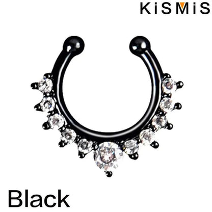 KISMIS 1Pc/2Pcs Fashion Alloy Diamond Nose Rings Lip Ring Sexy Faux Septum Rings Fake Piercing Women Man Unisex Earring