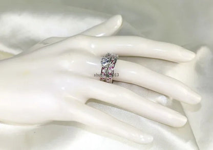 Cocktail Ring Heart CZ Ruby 10KT White Gold Filled Women'S Wedding Ring Sets Sz6-9