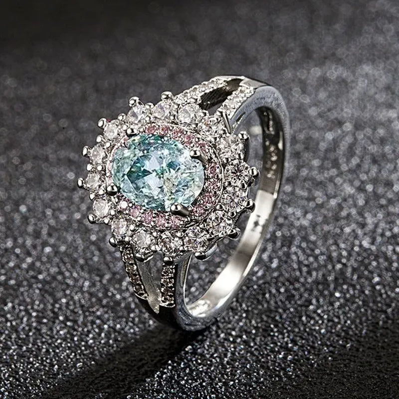 Exquisite Green Cubic Zirconia Ring Female Set with Green Zircon Jewelry