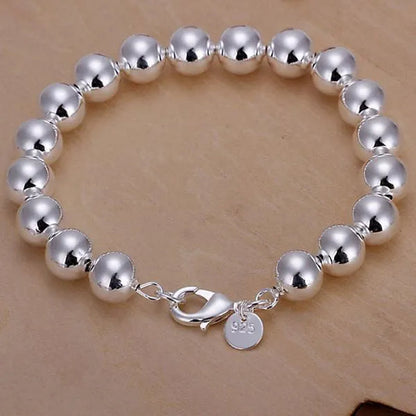 3Pcs 925 Sterling Silver 8MM Buddha Beads Earring Bangle Bracelet Necklace Jewelry Set