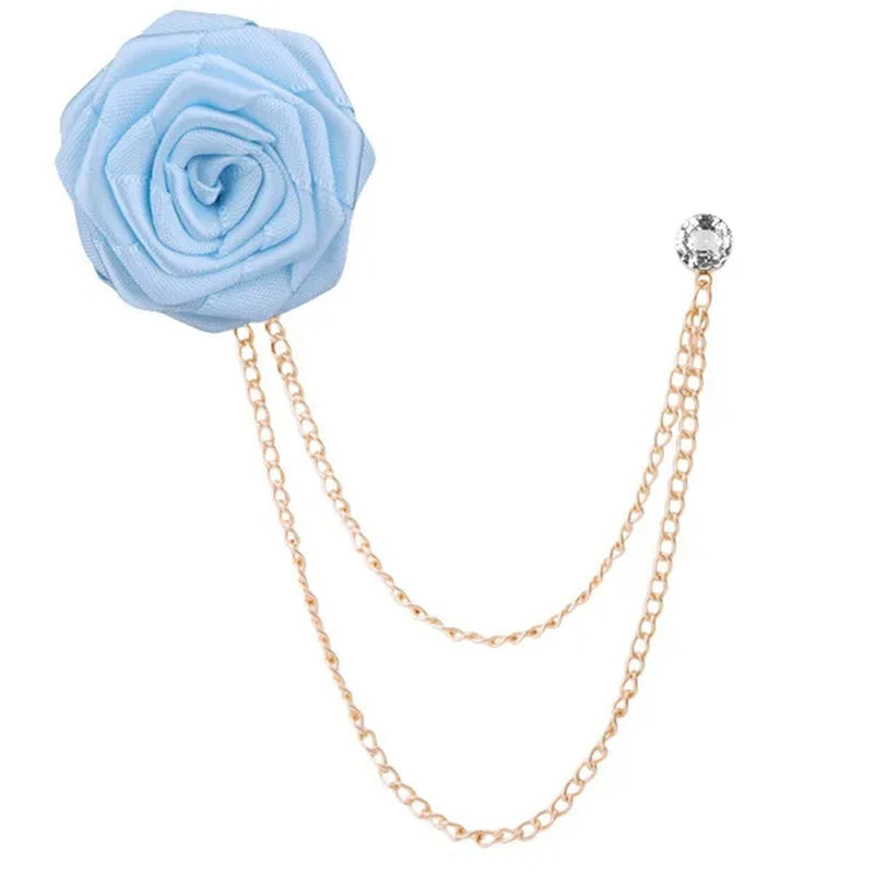 Korean Bridegroom Wedding Brooches Cloth Art Hand-made Rose Flower Brooch Lapel Pin Badge Tassel Chain Men's Suit Accessories