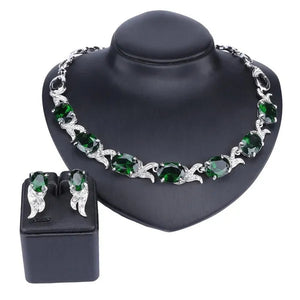 Fashion Women Zircon Rhinestone Necklace Earring Silver Plated Wedding Party Dress Jewelry Sets