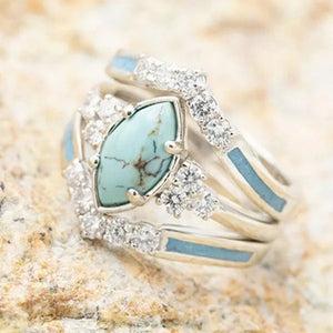 Newest 3Pcs/Set Women'S 18 K Gold Multilayer Hollow Turquoise Ring Band Exquisite Moissanite Engagement Wedding Rings Ethnic Anniversary Birthday Christmas Gift Jewelry