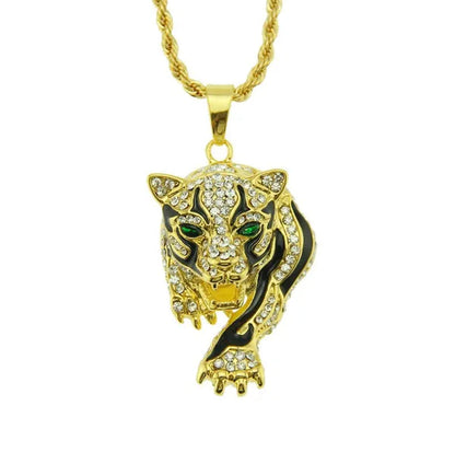 Three Dimensional Tiger Pendant Full of Diamond Domineering Necklace Men's Accessory Pendant