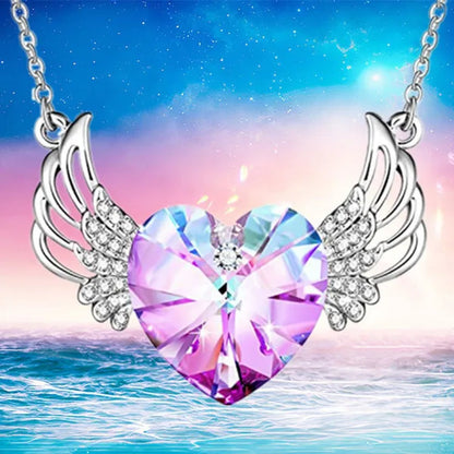 Luxury Fashion Women'S Diamond Wings Heart Crystal Necklace Angel Wings Diamond Pendant Wedding Necklace Women'S Princess Jewelry Birthday Anniversary Gift