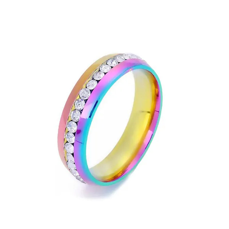 New Fashion Colorful Couple Diamond Ring Simple Glossy Wedding Engagement Titanium Steel Ring Jewelry Size 5-13 - WORLD TIME VISITS