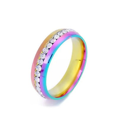 New Fashion Colorful Couple Diamond Ring Simple Glossy Wedding Engagement Titanium Steel Ring Jewelry Size 5-13 - WORLD TIME VISITS