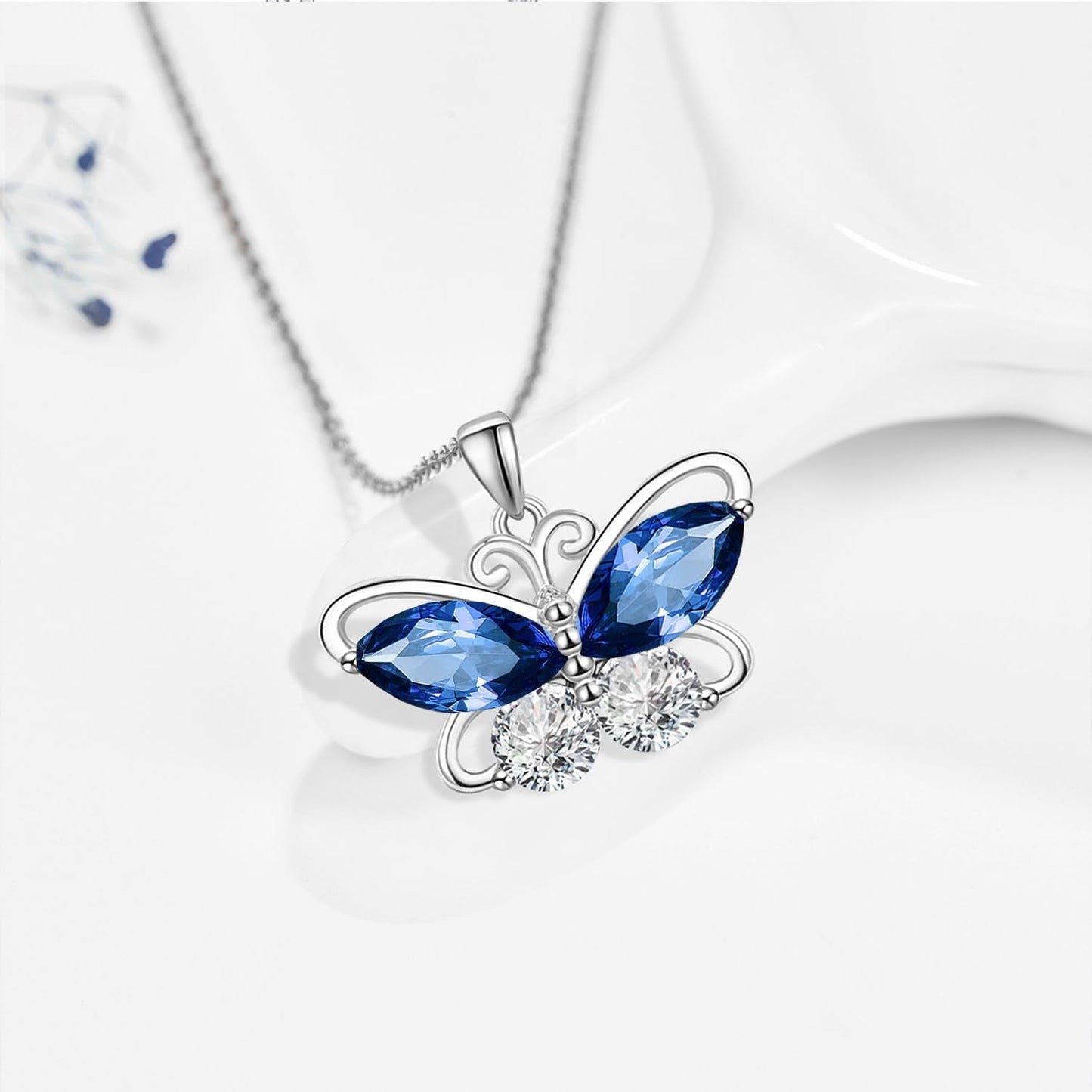 12 Birthstone Butterfly Pendant Necklace for Women 925 Sterling Silver Cubic Zirconia Butterfly Jewelry Christmas Wedding Birthday Gifts for Mom Wife Daughter
