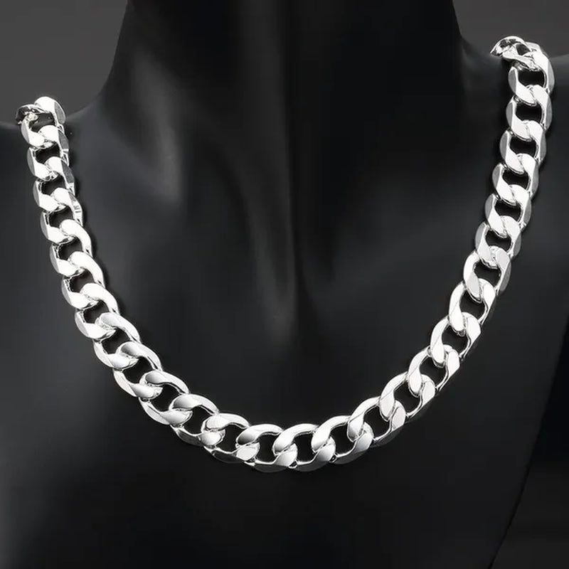 High Quality 925 Sterling Silver 12MM Width Male Jewelry 925 Solid Silver Fashion Jewelry Men Curb Chain Necklace Bracelet 8-30 Inches