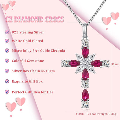 Star Cross Necklace for Women 925 Sterling Silver Infinity Cross Pendant with Birthstone Cubic Zirconia, Cross Jewelry Gift for Women Mom Girlfriend, with Gift Box