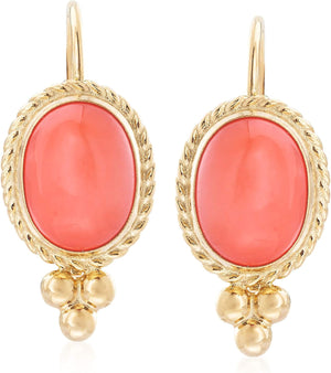 Bezel-Set Coral Drop Earrings in 14Kt Yellow Gold