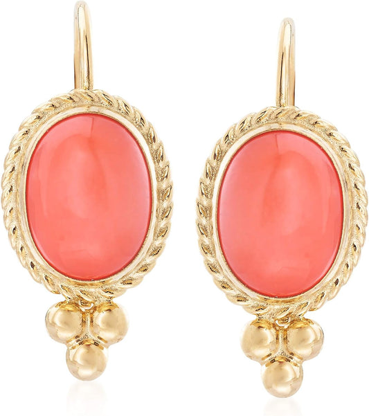 Bezel-Set Coral Drop Earrings in 14Kt Yellow Gold