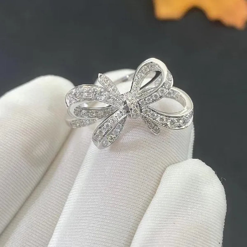 Exquisite Bow Ring Inlaid Bling Cubic Zirconia Female Wedding Party Fashion Luxury Finger Accessories Fancy Birthday Gift Jewelry