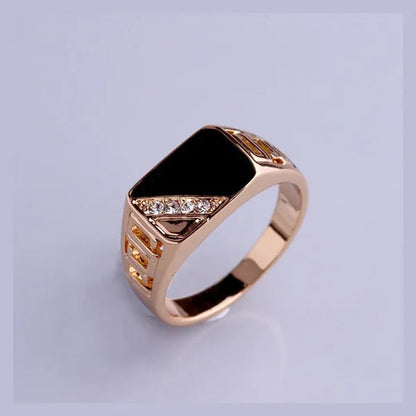 Classic Men's Punk Black Square Fashion Men's Ring Surface Classic Pattern Fashion Silver Plated Ring Size 6-12