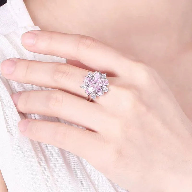 Elegant Women'S Flower Ring Luxury Pink Zircon Ring, Fashionable Flower Shape Women'S Ring, Engagement, Wedding Ring, Princess Ring, Promise Ring, Valentine'S Day, Christmas Gift. Size US5-11. Happy Shopping!