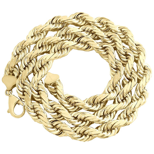 10K Yellow Gold 10Mm Diamond Cut Hollow Rope Link Chain Necklace 28 Inches