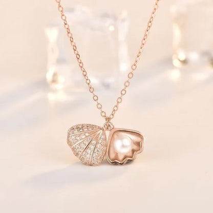 925 Sterling Silver Natural Pearl Pendant Necklace Sterling Pearl Conch Shell Pendant Necklace Lady Necklace Women Jewelry