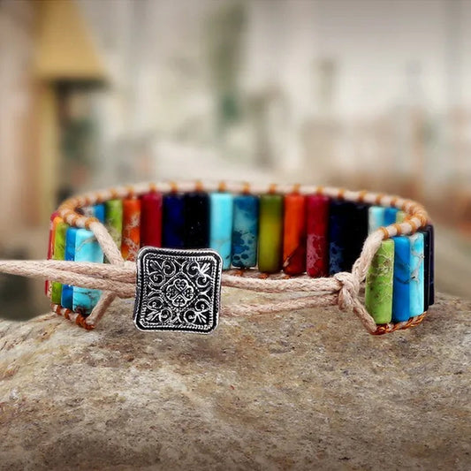 Bohemian Bracelet Tube Natural Emperor Stone Beaded Leather Wrap Chakra Bangles&Bracelets Couples Jewelry the Best Friend Gifts