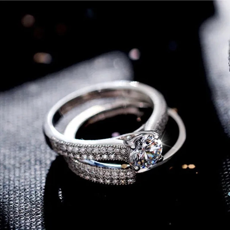 925 Sterling Silver Round Cut AAA CZ Engagement Wedding Ring Set for Women Girl Size 4 5 6 7 8 9