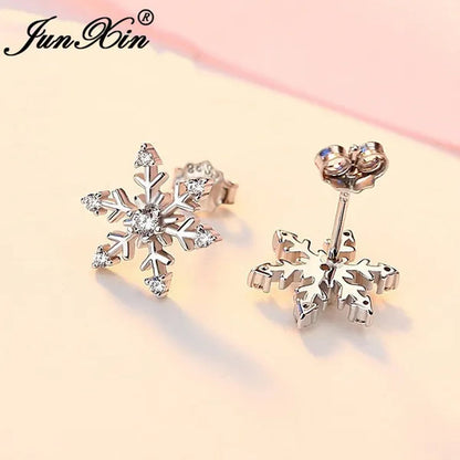 Junxin Fashion Earrings New Exquisite Girls Earing Full Diamond Snowflakes Stud Earrings for Women Engagement Band Wedding Jewelry Earrings