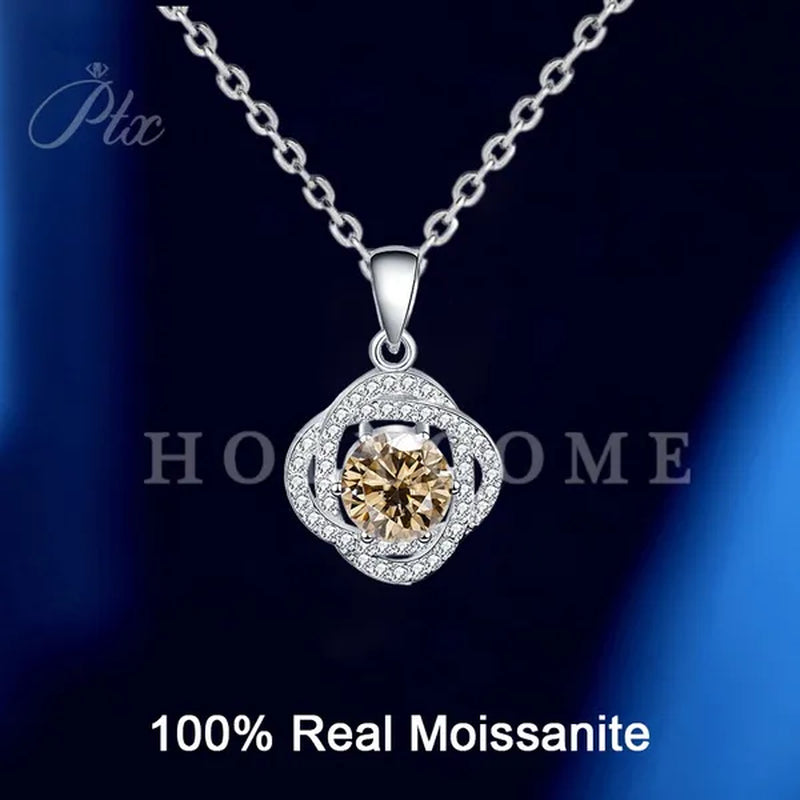 HOLYCOME Real Moissanite Diamond Necklace for Women Girls 925 Sterling Silver Mini Moissanite Rose Flower Pendant Necklace Fine Jewelry