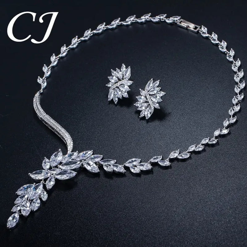 CANDICE Super Luxury White Gold Plated Clear Cubic Zirconia Big Flower Bridal Necklace Earrings For Wedding Party Jewelry Sets