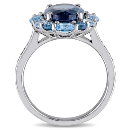 Blue and White Topaz Cocktail Ring in Sterling Silver