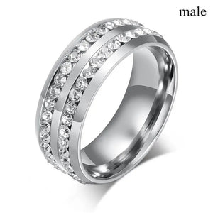 2020 Romantic Couple Jewelry Men's 316 Stainless Steel Double Row Zircon Ring And Ladies Heart Ring Set Couple Ring Bride Wedding Engagement Jewelry(Include: man ring or woman ring)