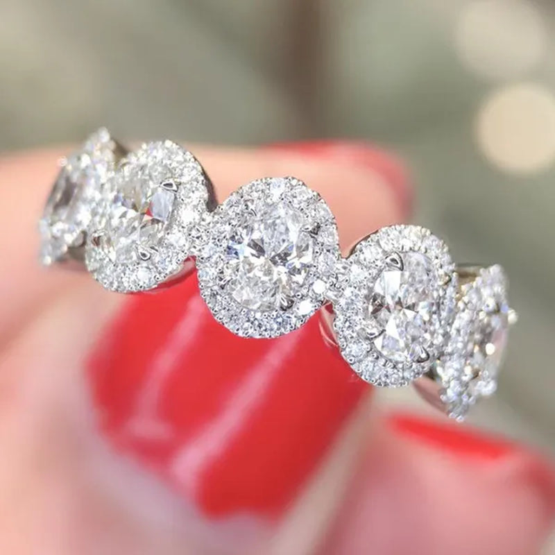 Trendy 925 Sterling Silver 5 Stone White Sapphire Diamond Rings for Women Bridal Romantic Proposal Ring Jewelry