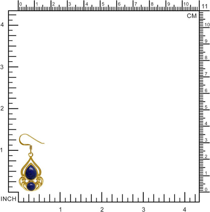 Natural Blue Lapis Lazuli 14K Yellow Gold Plate 925 Sterling Silver Victorian Drop Dangle Hook Earrings