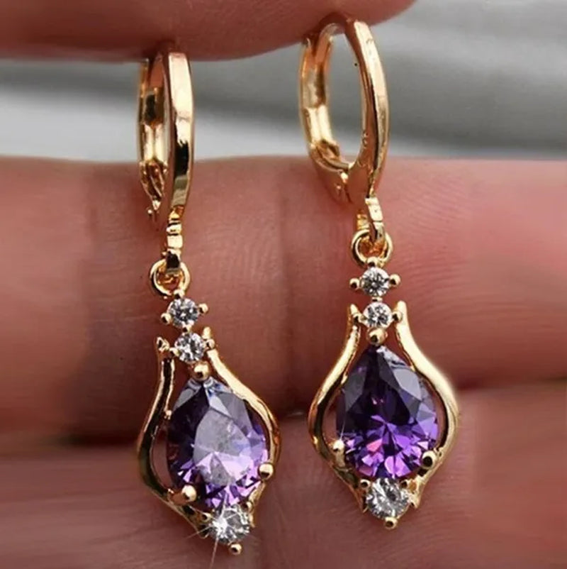 New ruby amethyst gemstone hoop earrings retro woman rainbow crystal long earrings cute delicate geometric rhinestones wedding earrings anniversary birthday gift fashion jewelry