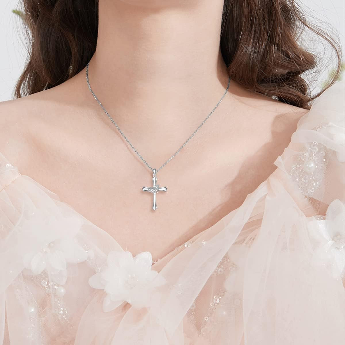 Diamond Cross Necklace for Women 925 Sterling Silver D Color Diamonds Cross Pendant Religious Jewelry Gifts for Birthday Christmas Mother'S Day