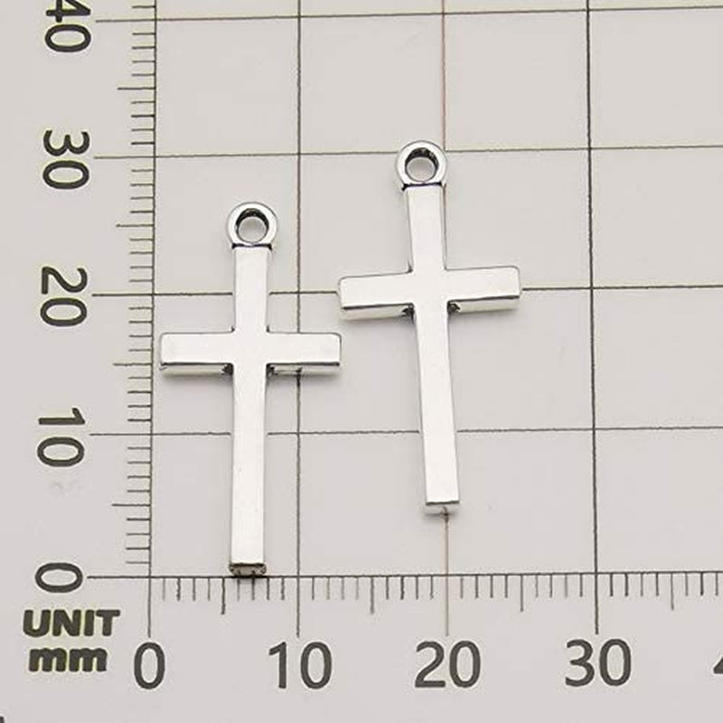100Pcs 13X27Mm Silver Small Cross Charms Pendants Beads for Jewelry Making Crafting Findings Accessory for DIY Necklace Bracelet (7916)