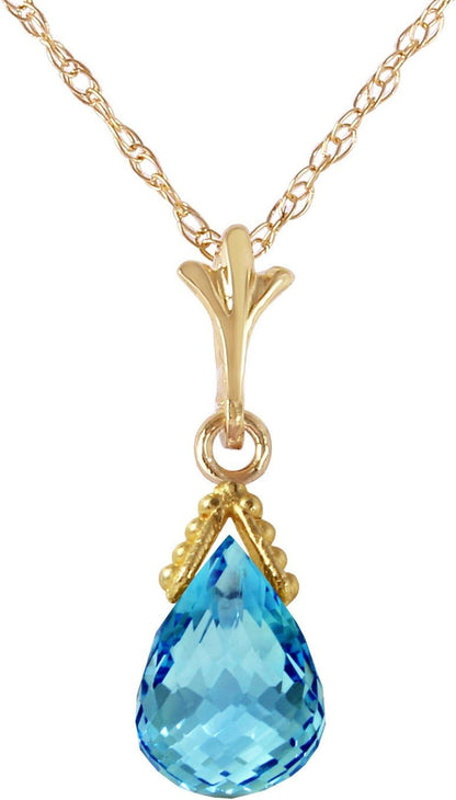 14K Solid Gold Jewelry Set: Natural Briolette Blue Topaz Pendant Necklace and Dangle Earrings