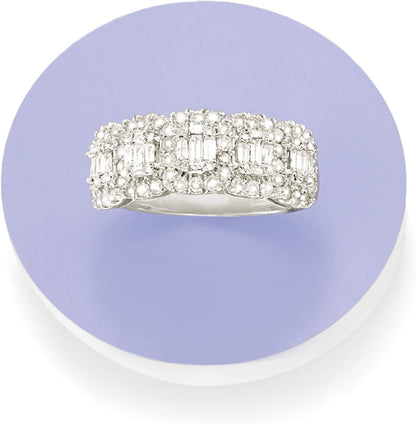 1.00 Ct. T.W. round and Baguette Diamond Ring in Sterling Silver