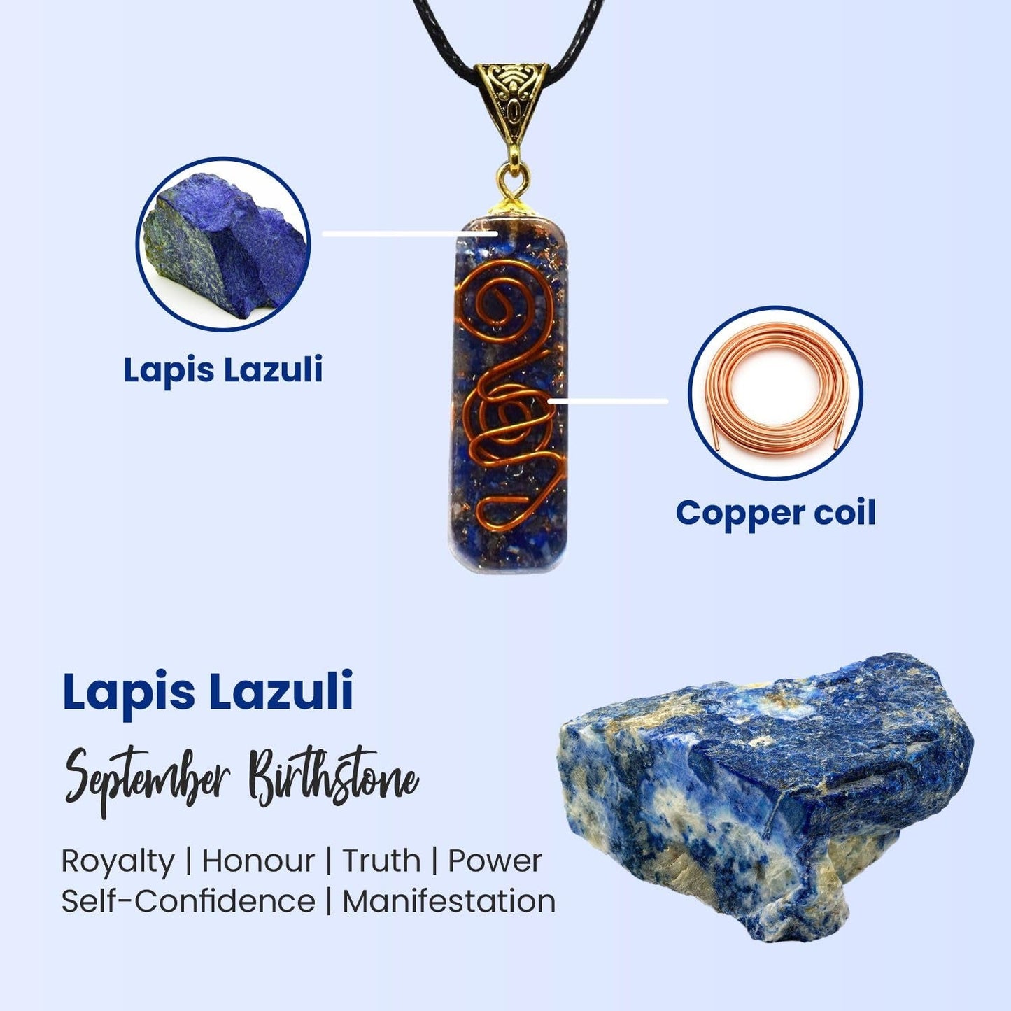 Lapis Lazuli Pipe Pendant, Lapis Lazuli Pendant Necklace Chakra Jewelry for Women & Men, Self-Healing Handmade Lapis Lazuli Crystal Gemstone Necklace for Reiki & Meditation