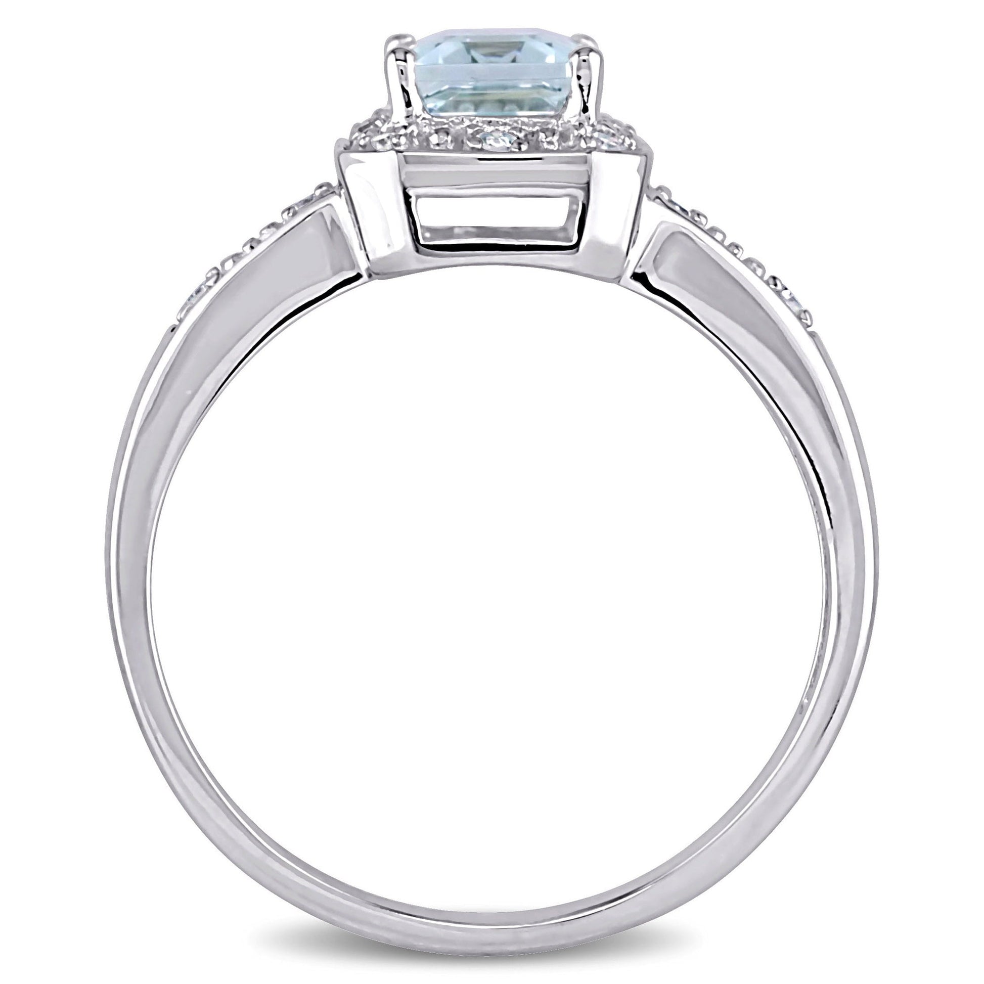 Women'S 1CT T.G.W. Emerald-Cut Aquamarine Diamond Accent 10Kt White Gold Vintage Halo Ring