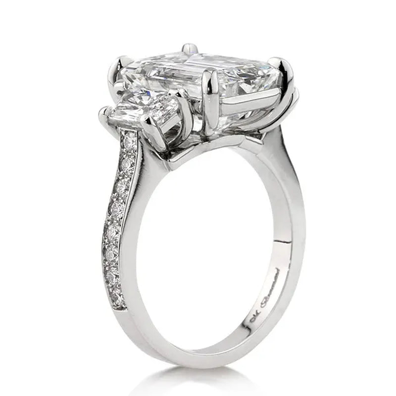 Gorgeous Square Cut White Sapphire Rings for Women Party 925 Sterling Silver 2 Stone Crystal Side Stone Rings Proposal Fine Jewelry