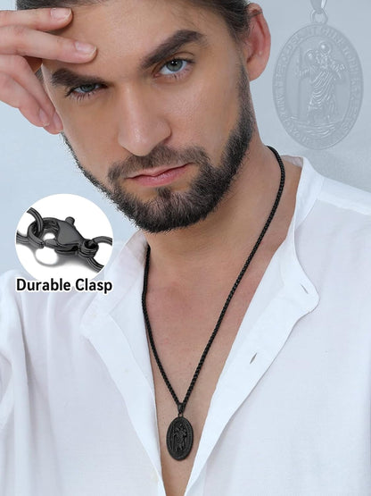 Saint Christopher Pendant Necklace for Men Women Stainless Steel Catholic Amulet Medal Jewelry Personalized Custom with Delicate Packaging