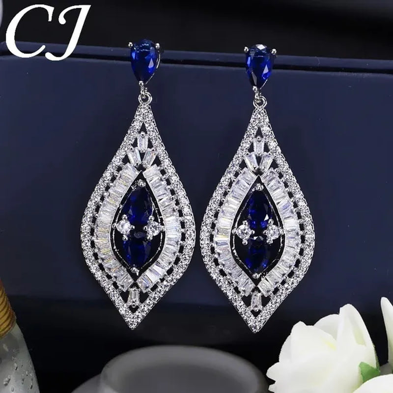 CANDICE Elegant Sterling Silver Plated Hypoallergenic Jewelry Tear Drop Full Micro-inlay Luxury CZ Zirconia Wedding Big Long Dangle Earrings For Bride