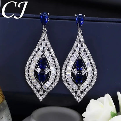 CANDICE Elegant Sterling Silver Plated Hypoallergenic Jewelry Tear Drop Full Micro-inlay Luxury CZ Zirconia Wedding Big Long Dangle Earrings For Bride