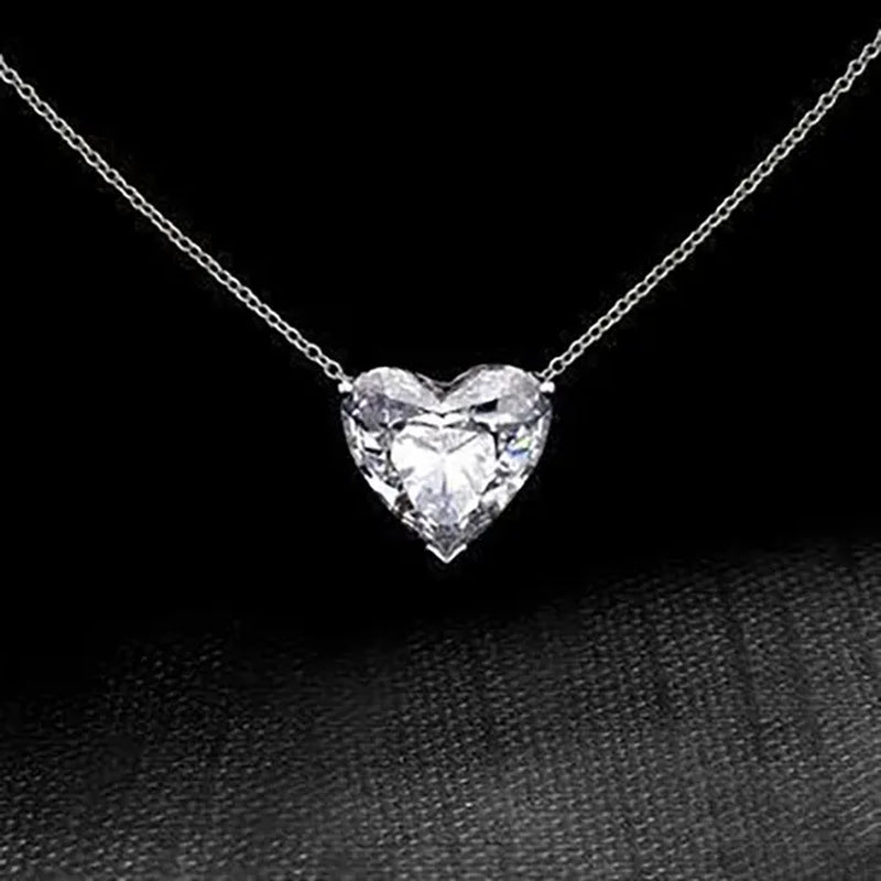 Classic Elegant Ladies Silver Plated Sparkling Heart White Sapphire Choker Necklaces Invisible Chain Wedding Party Bridal Fine Jewelry - WORLD TIME VISITS