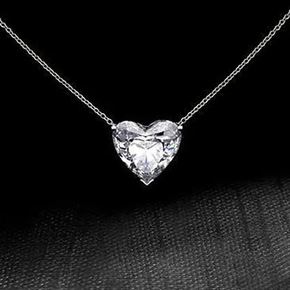 Classic Elegant Ladies Silver Plated Sparkling Heart White Sapphire Choker Necklaces Invisible Chain Wedding Party Bridal Fine Jewelry - WORLD TIME VISITS