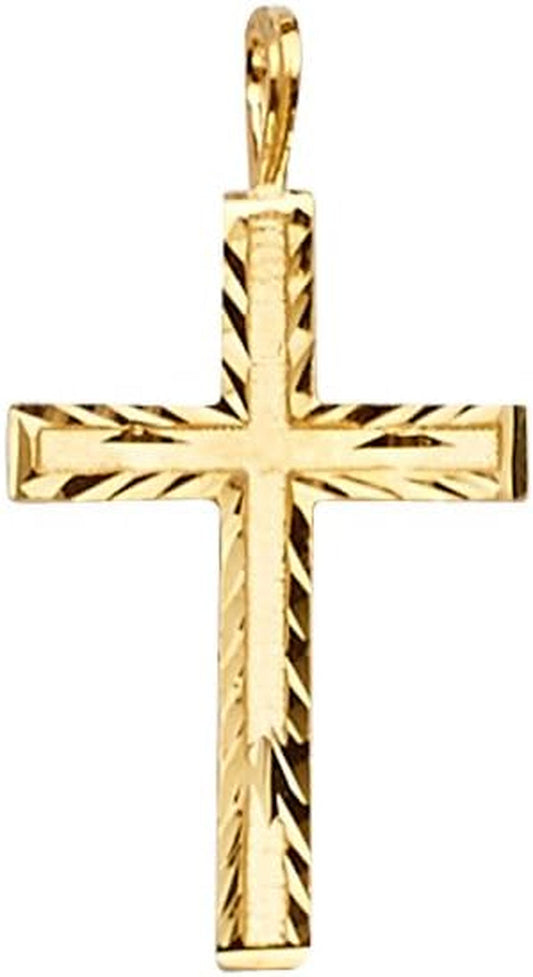 14K REAL Yellow Gold Cross Religious Charm Pendant (Size : 22 X 12 Mm)