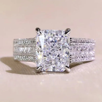 Fashion Bride Jewelry Gorgeous 925 Sterling Silver White Sapphire Eternal Diamond Ring Female Wedding Proposal Engagement Anniversary Party Accessories Gift Promise Rings Size 4-12 Bague Femme